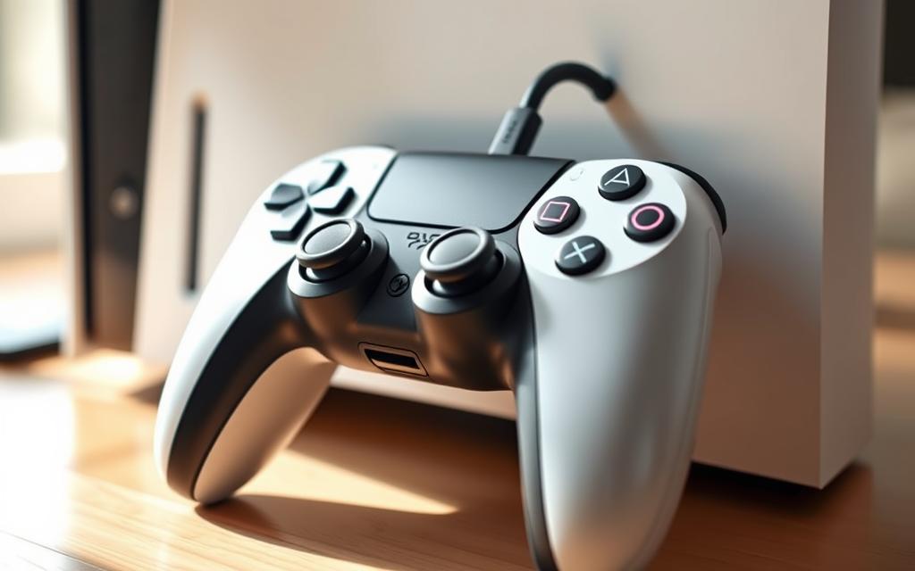 PS4 controller connected to PS5 via USB